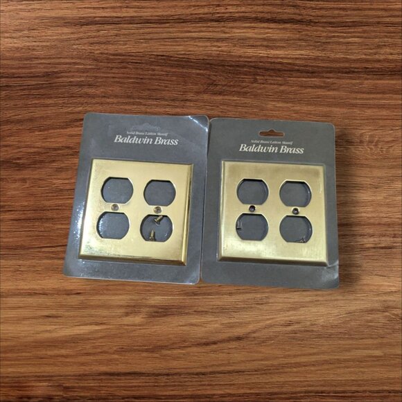 Baldwin Brass Double Outlet Covers Set Of 2 Solid Brass Electrical Faceplates Ne - Picture 1 of 3